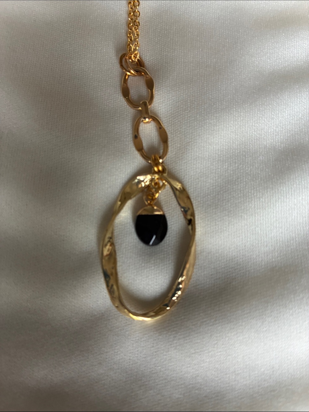 Gold-tone Oval Pendant Necklace, Hang Length 17.5”
